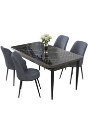Hanah Home Juego de Comedor de 5 Piezas Negro Mármol y Humo